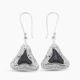 Fossilized Shark Tooth Silver Earrings