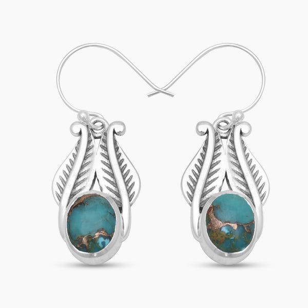 Blue Copper Turquoise Silver Earrings
