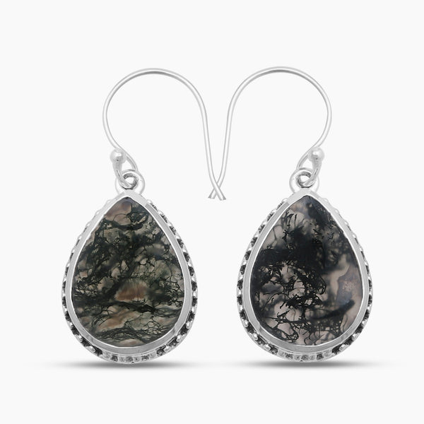 925 Sterling Silver Moss Agate Earrings