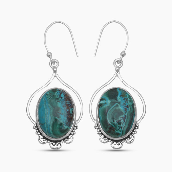 Malachite Chrysocolla Silver Earrings