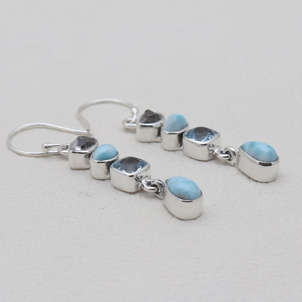 Herkimer Quartz & Larimar Silver Earrings