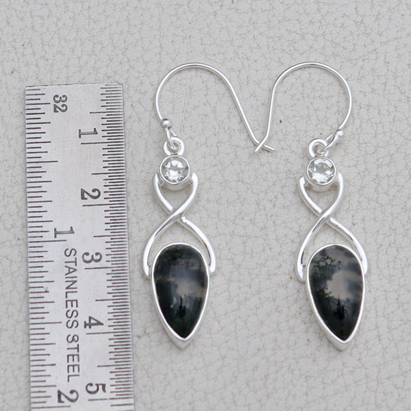 925 Silver Moss Agate Earrings