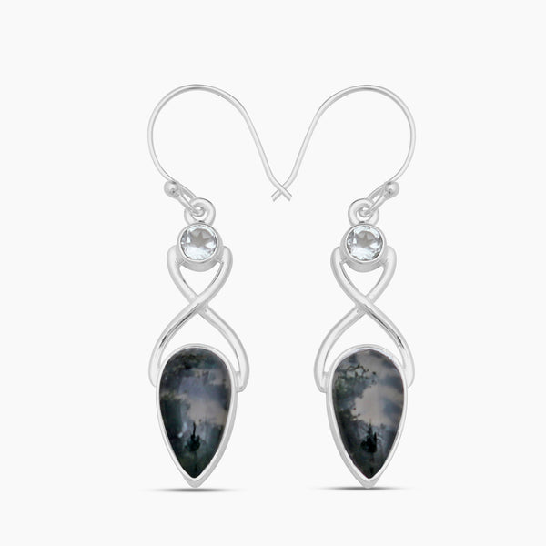 925 Silver Moss Agate Earrings