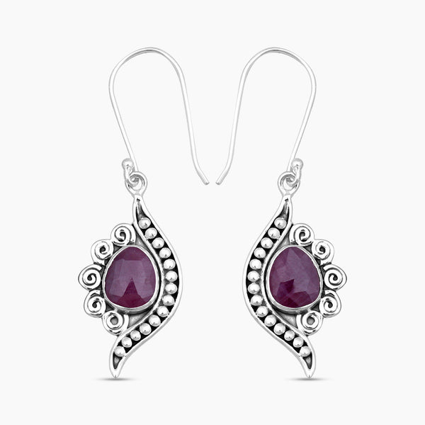 Natural Ruby Silver Earrings