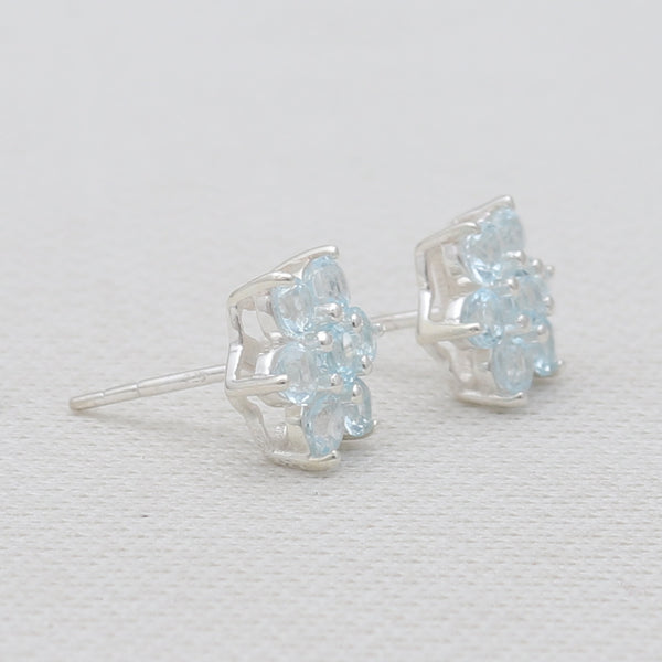 925 Sterling Silver Blue Topaz Flower Earrings