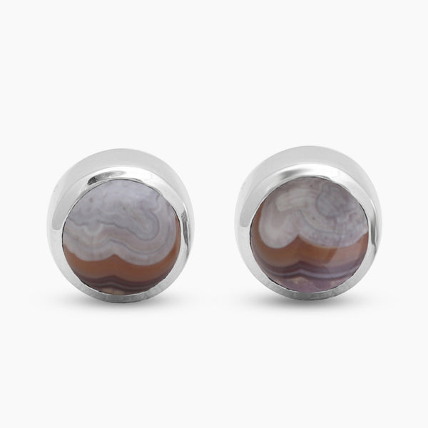 Crazy Lace Agate Silver Stud Earrings