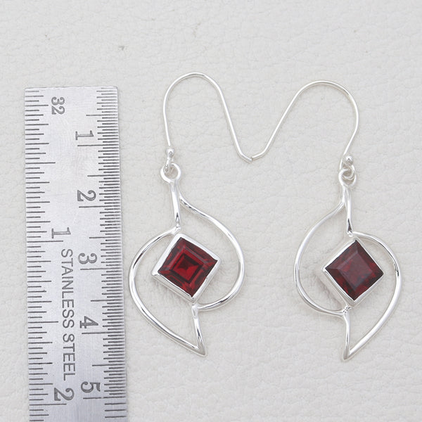 Modern Sterling Silver Garnet Dangle Earrings
