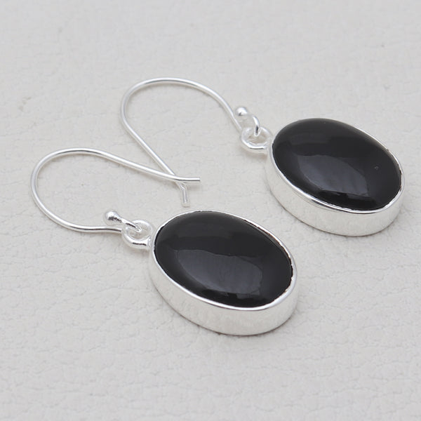 Black Onyx Silver Plain Earrings