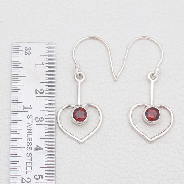 Heart Shape Garnet Silver Earrings