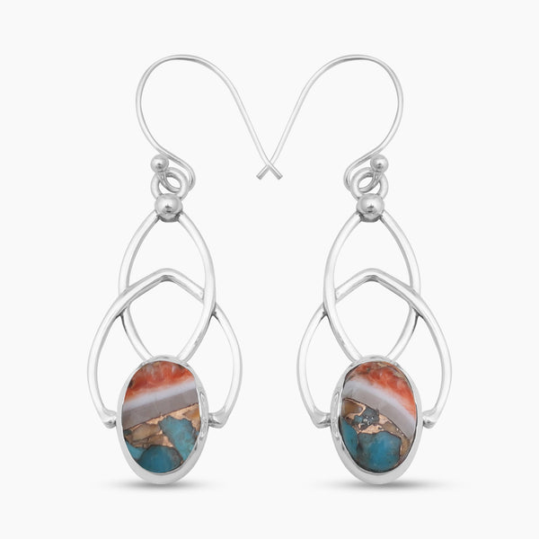 Turquoise Spiny Oyster Silver Earrings