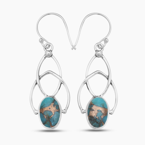 Blue Copper Turquoise Silver Earrings