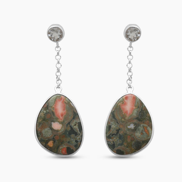 Rainforest Jasper Silver Dangle Earrings