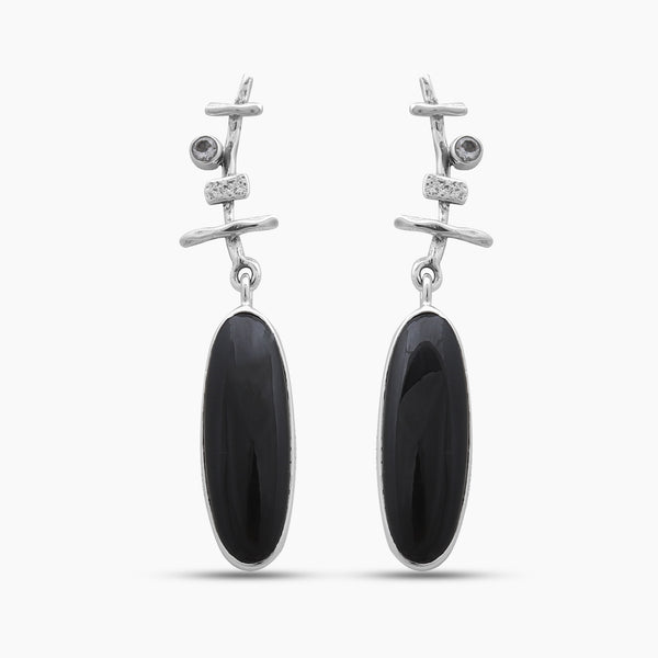 Black Onyx Silver Designer Earrings