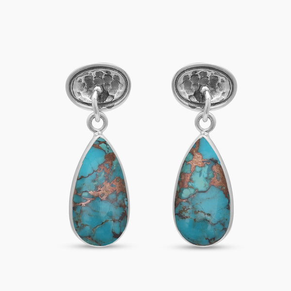 Blue Copper Turquoise Silver Earrings