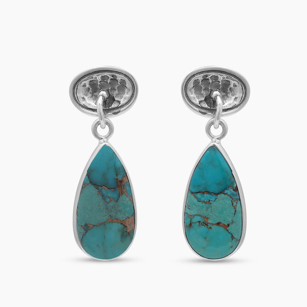 Blue Copper Turquoise Silver Earrings