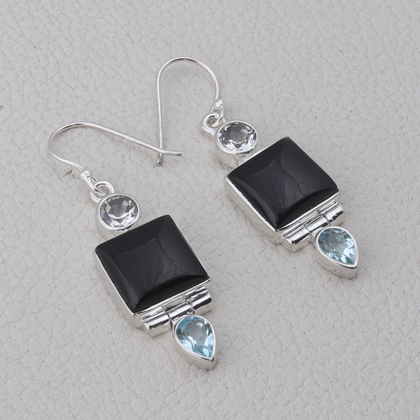Black Onyx Silver Earrings