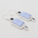 Blue Lace Agate Silver Designer Earrings