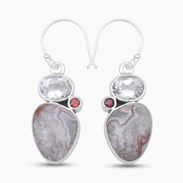 Crazy Lace Agate Silver Designer Earrings