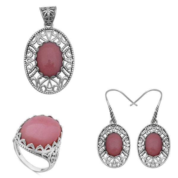 Natural Pink Opal Silver Jewelry Set