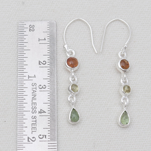 Multi-Tourmaline Silver Drop Earrings