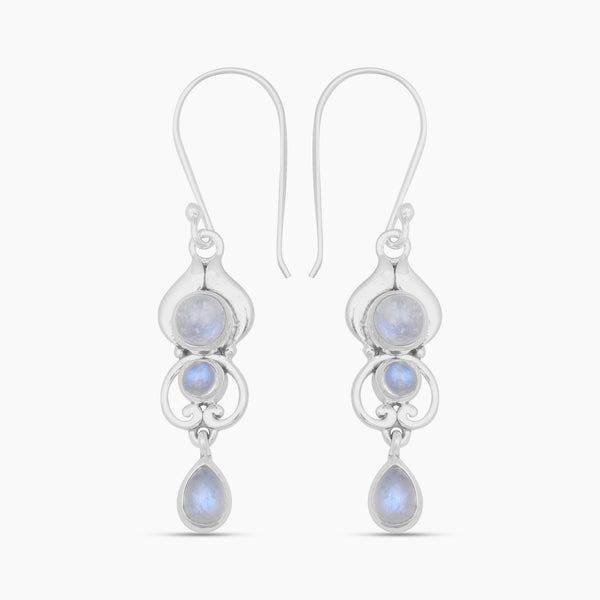 Rainbow Moonstone Silver Earrings