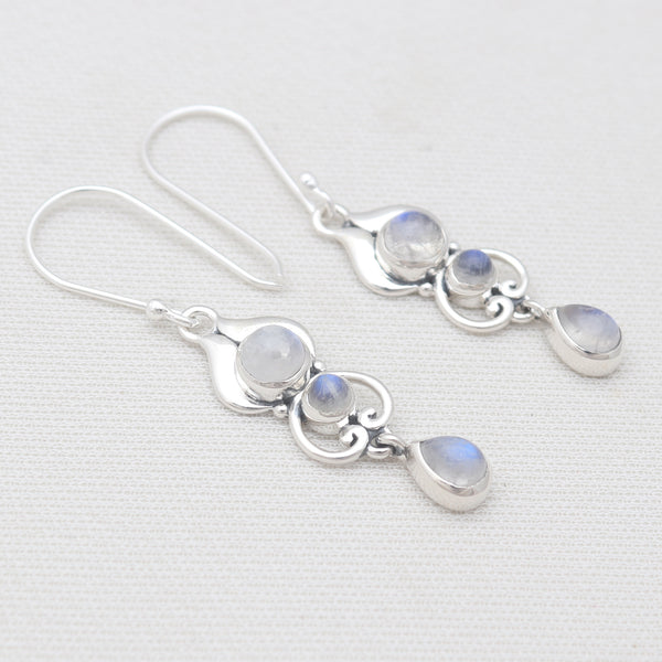 Rainbow Moonstone Silver Earrings