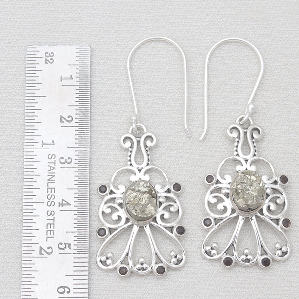 Pyrite Druzy & Smoky Quartz Silver Earrings