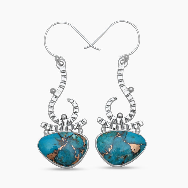 Blue Copper Turquoise Silver Earrings