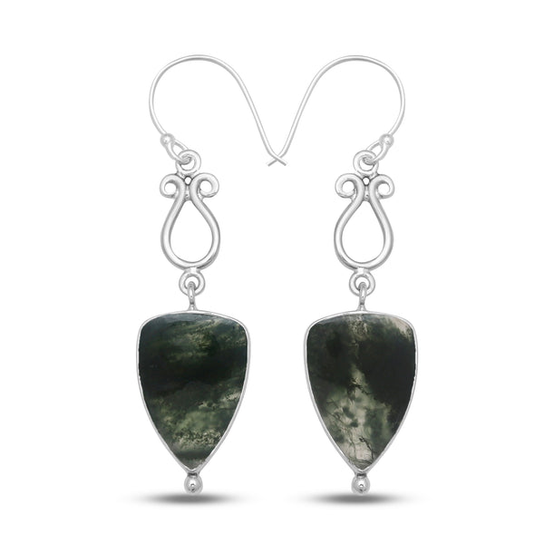 925 Sterling Silver Moss Agate Earrings