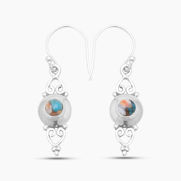 Turquoise Spiny Oyster Silver Earrings