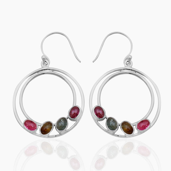 Multi Tourmaline Silver Earrings