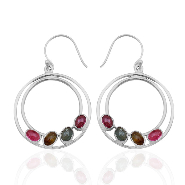 Multi Tourmaline Silver Earrings