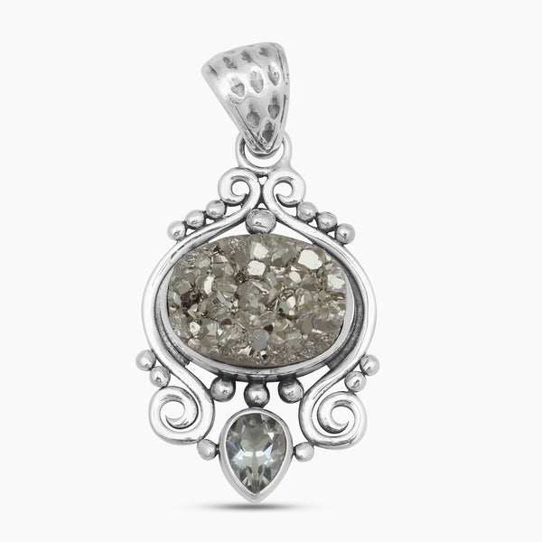 Pyrite Druzy & Green Amethyst Designer Pendants