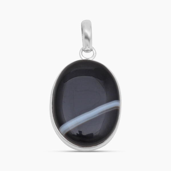 Black Banded Agate Silver Pendants