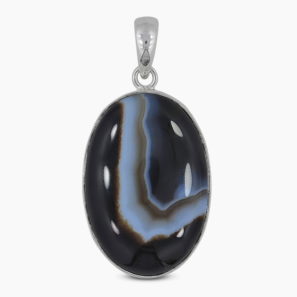 Black Banded Agate Silver Pendants