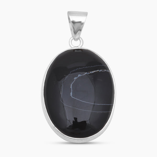 Black Banded Agate Silver Pendants