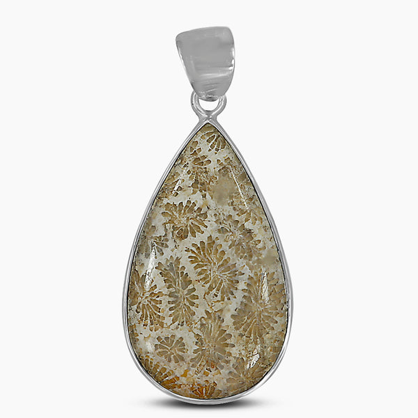 Natural Fossil Coral Silver Pendants