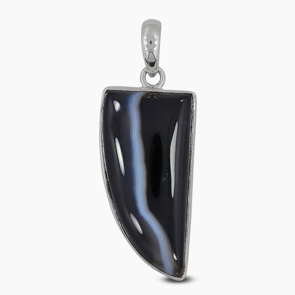 Black Banded Agate Silver Pendants