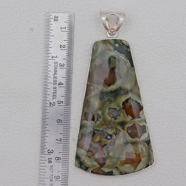 Tapered Cut Rainforest Jasper Silver Pendants