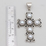 925 Sterling Silver Pearl Cross Pendants