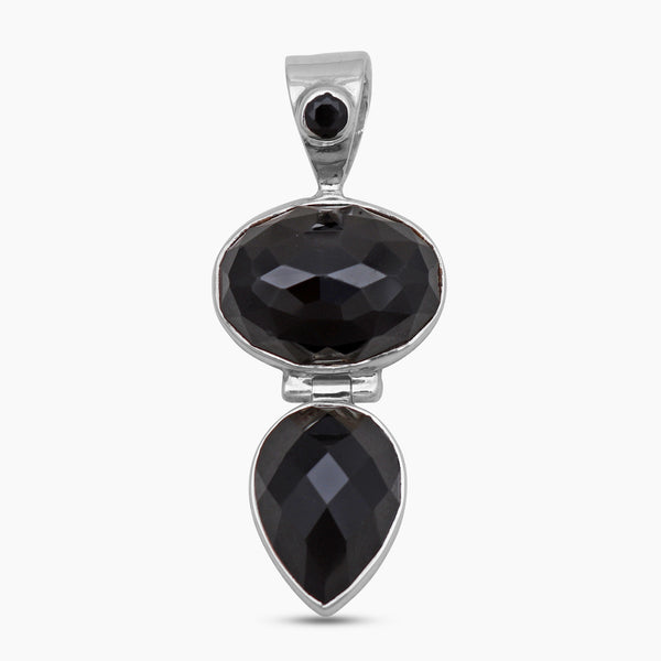 Checker Cut Black Onyx Silver Pendants