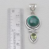 Malachite & Peridot Silver Drop Pendants