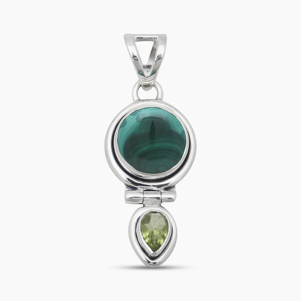 Malachite & Peridot Silver Drop Pendants