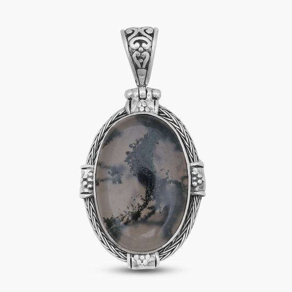 925 Sterling Silver Green Moss Agate Pendants