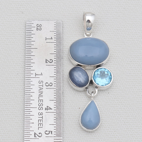 Blue Opal With Multistone Silver Drop Pendants