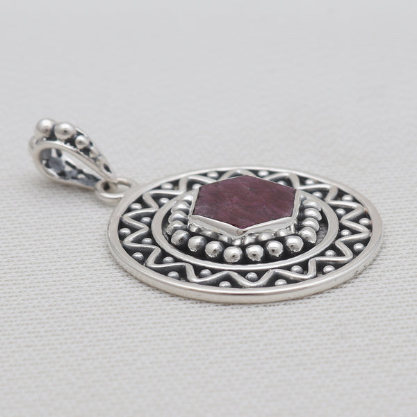 Hexagonal Cut Ruby Silver Designer Pendants