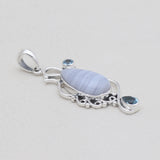 Natural Blue Lace Agate Silver Pendants