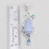 Natural Blue Lace Agate Silver Pendants