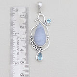 Natural Blue Lace Agate Silver Pendants