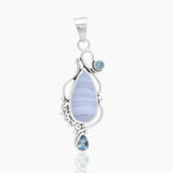 Natural Blue Lace Agate Silver Pendants
